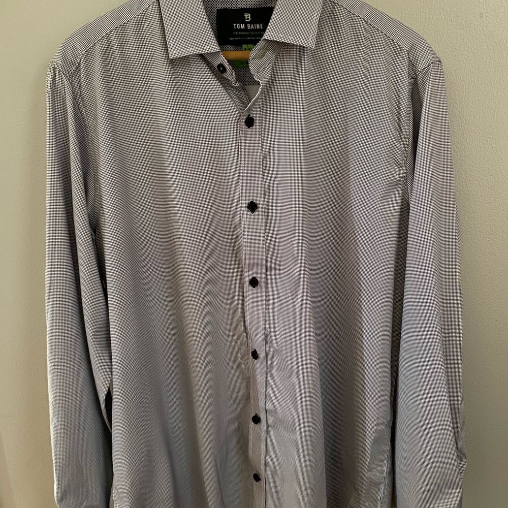 Tom Blaine Gray Button‎ Down Performance Shirt size L slim fit